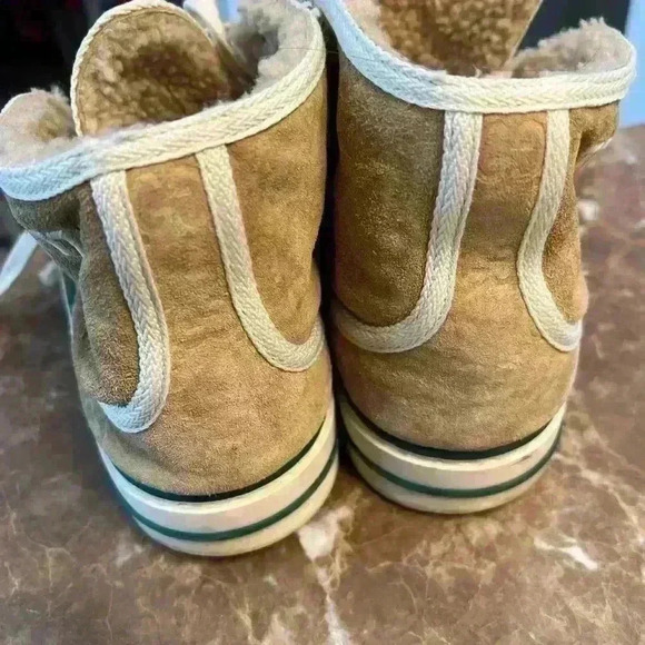 GUCCI Tennis 1977 High Top Sneaker Beige Suede/Shearling AUTHENTIC Size 10 US - Picture 7 of 11